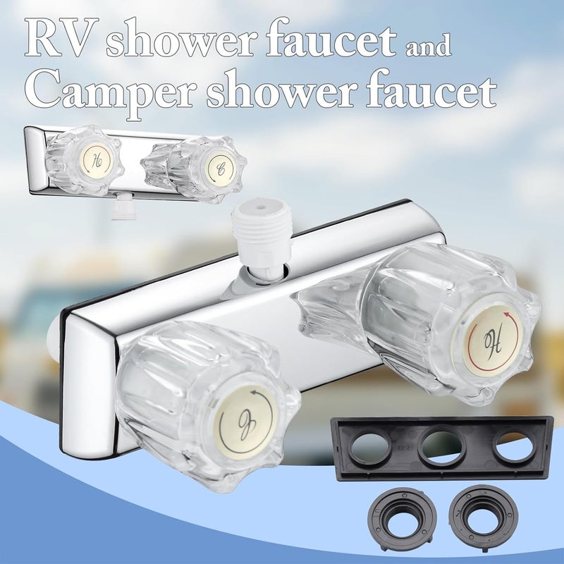 Liberflow Chrome RV Camper Faucet Shower Valve - 4" Dual Acrylic Knobs for Indoor & Outdoor Shower Kit - Image 5